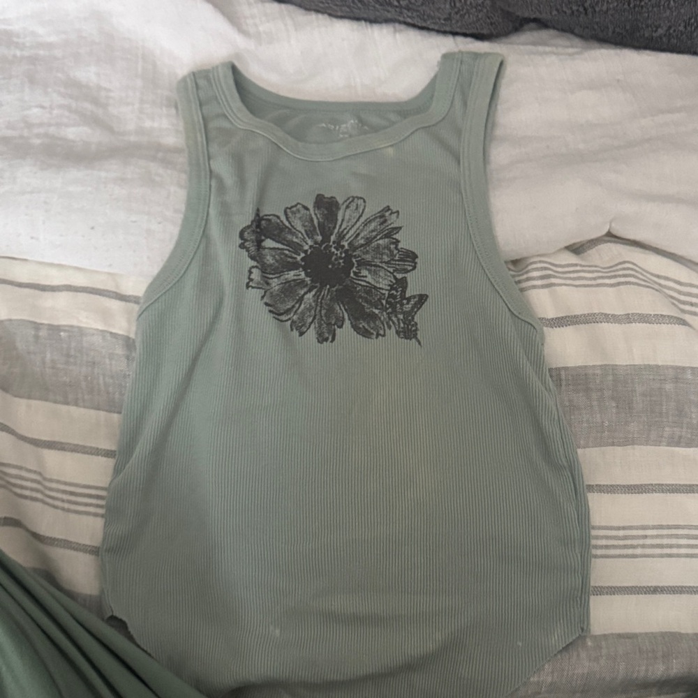 Floral Print Green Tank Top